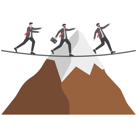 Young business people running and jumping over the mountain peaks on the way to the best professional position  Illustration