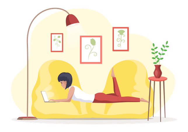 Young business woman is working from home Illustration