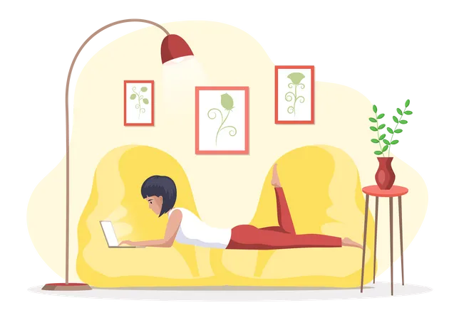 Young business woman is working from home Illustration
