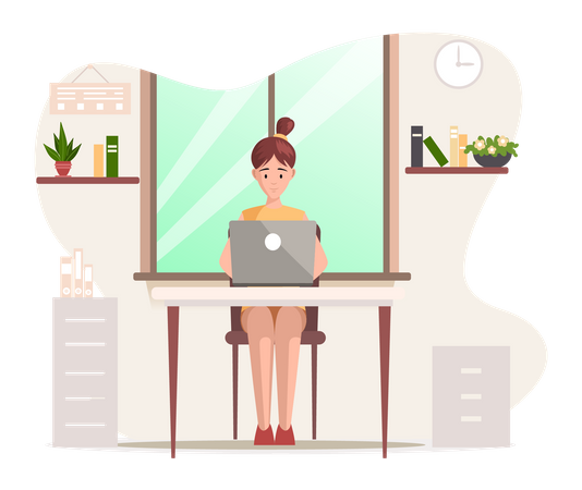 Young business woman is working on laptop  Illustration