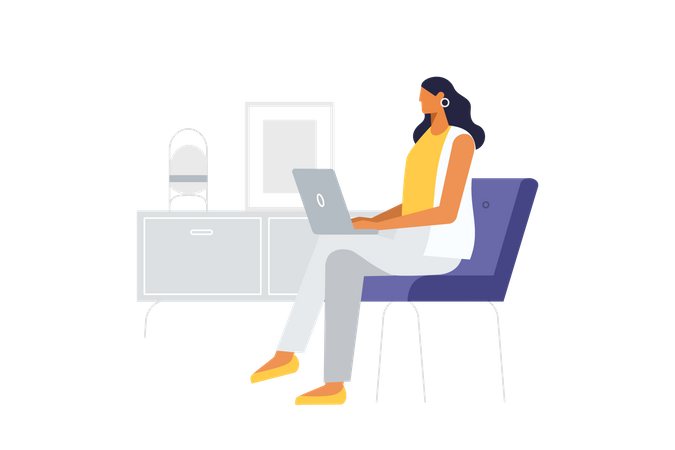 Young business woman working on laptop  Illustration