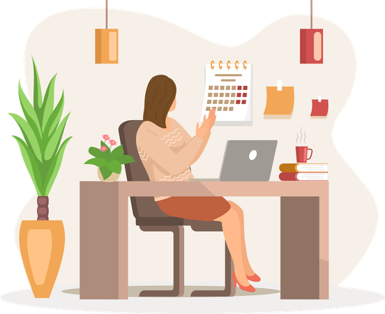 Young business woman working on laptop from office  Illustration