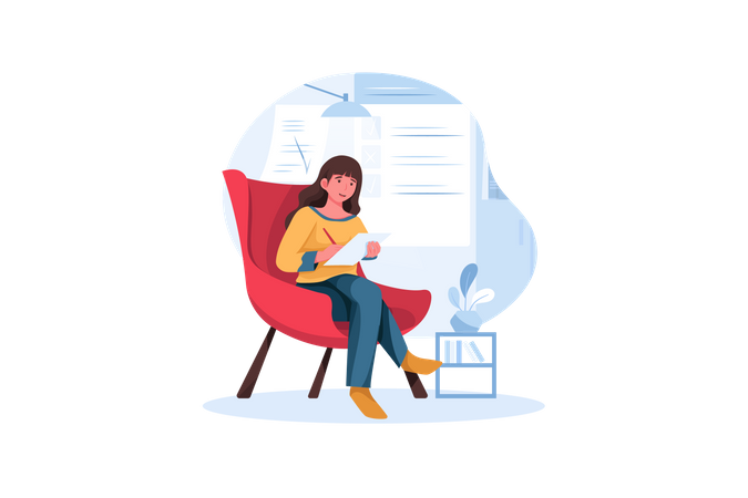 Young business woman working on todo list Illustration