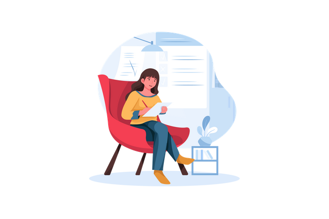 Young business woman working on todo list  Illustration