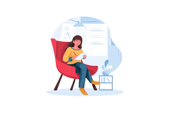 Young business woman working on todo list  Illustration