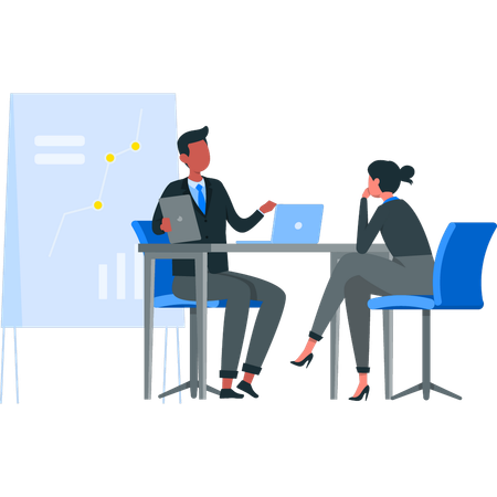 Young Businessman and Businesswoman are talking about business Illustration