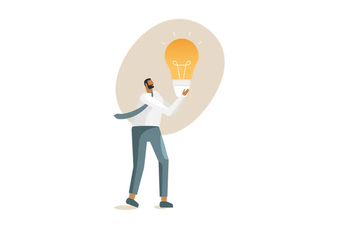 Vector Illustration Of Male Business Character Holds A Light Bulb Idea Illustration