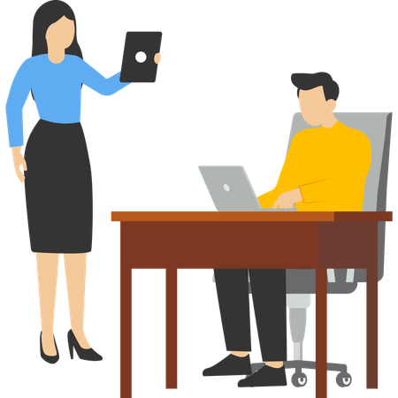 Young businessman and woman working together  Illustration