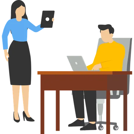 Young businessman and woman working together  Illustration