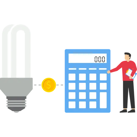 Sustainability Illustration Characters Calculating Energy Consumption At Home Energy Saving Appliances And Using Energy Saving Light Bulbs Green Energy And Power Saving Concept Vector Illustration 일러스트레이션