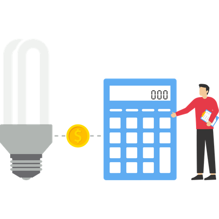 Young businessman calculating energy consumption at home  Illustration