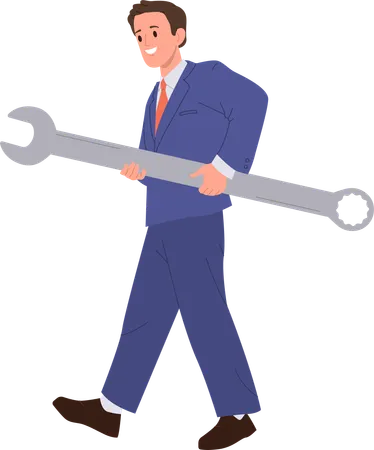 Young businessman carrying wrench  Illustration