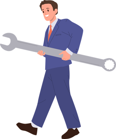 Young businessman carrying wrench  Illustration