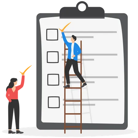 Businessman Checking List With Tick Mark On Clipboard Business Organization And Achievements Of Goals Vector Concept Illustration