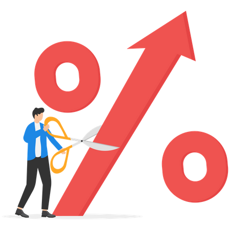 Young businessman cut federal rate for global economic crisis  Illustration