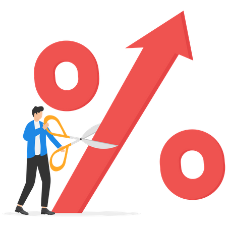 Young businessman cut federal rate for global economic crisis  Illustration