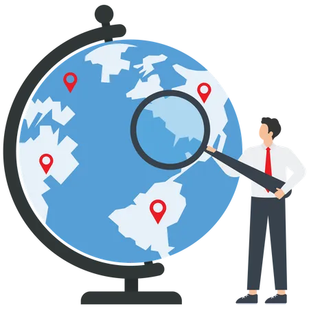 Global Business Expansion Open Branches Of The Company To Cover The Entire Continent The Concept Of Growing Business Travel Choosing A Place To Stay Locations Of Visited Places On The Globe Vector Illustration