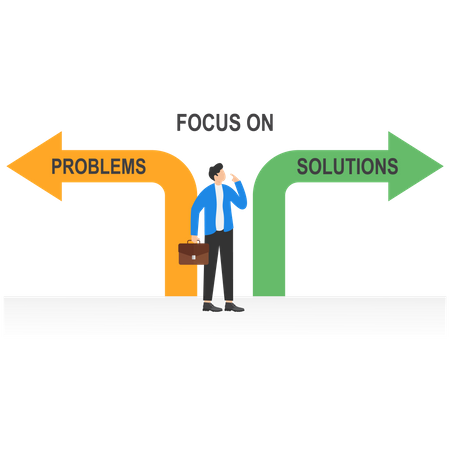 Young businessman focusing on solutions not on problems  Illustration