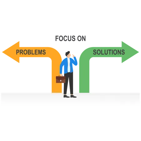 Focusing On Solutions Not On Problems Concept Businessman Standing At Crossroad Sign With The Text Illustration