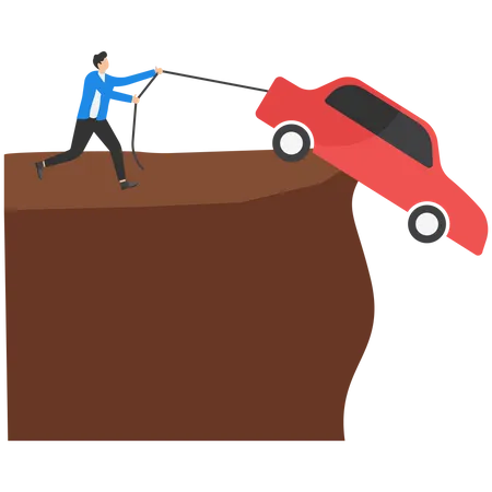 Businessman Trying To Save His Car Illustration Financial Problems Of Debt Or Loan Illustration