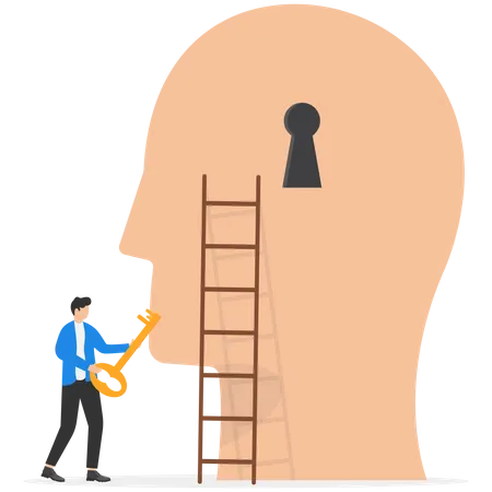 Unlock True Potential Or Motivation To Set A New Mindset Key To Success Or Career Achievement Learning Or Imagination Concept Businessman Hand Putting Golden Key To Unlock Potential In Human Brain イラスト