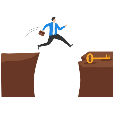 Discover Key Success Unlock Secret Creativity To Achieve Business Target Leadership Or Motivation To Find Opportunity Concept Smart Businessman Riding Flying Golden Key To Discover Success Keyhole Illustration
