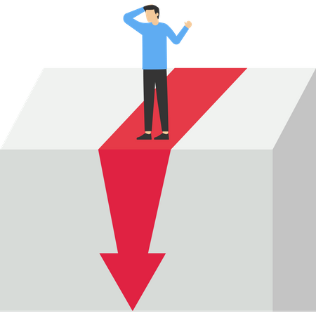 Young businessman looking at a drop in a business chart diagram  イラスト
