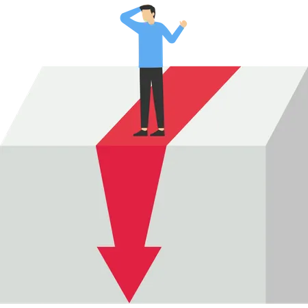 Young businessman looking at a drop in a business chart diagram  イラスト