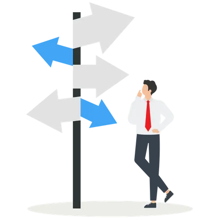 Young Businessman Looking At Complicated Business Direction Road Path  Illustration