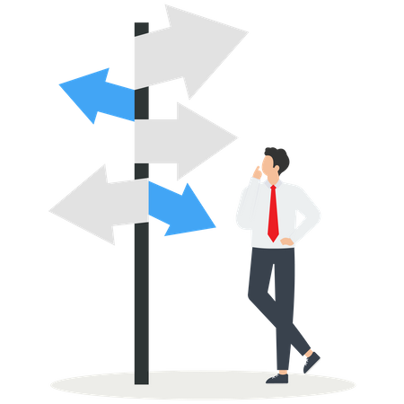 Young Businessman Looking At Complicated Business Direction Road Path  Illustration