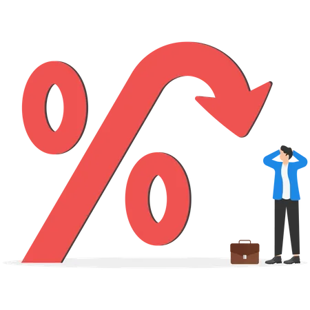 Inflation Or Interest Rate Falling Down Decrease Or Reduction Profit Fall In Economic Recession Stock Market Value Loss FED Reduce Interest Rate Businessman On Percentage Sign With Falling Down Illustration