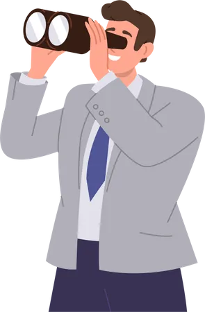 Young businessman looking through binocular searching for opportunities new business ideas  Illustration
