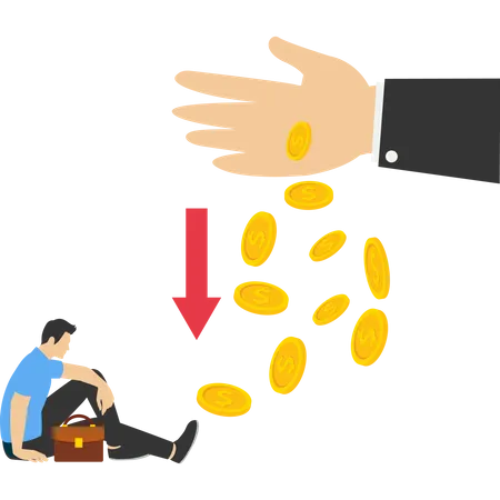 Losing Money Sunken Cost Concept Financial Debt Spending Growth Economic Crisis Lethargic Businessman With Big Hands And Falling Coins As A Symbol Of Economic Crisis Flat Vector Illustration Illustration