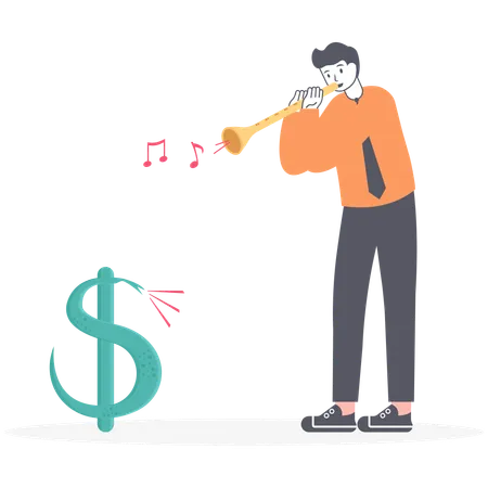 Manager Or Businessman A Man In A Suit Or Businessman Plays A Flute Like A Tamer Of Wild Animal Illustration Vector EPS 10 Illustration