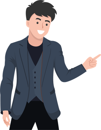 Young businessman pointing his finger to the right side  Illustration