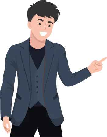 Young businessman pointing his finger to the right side  Illustration