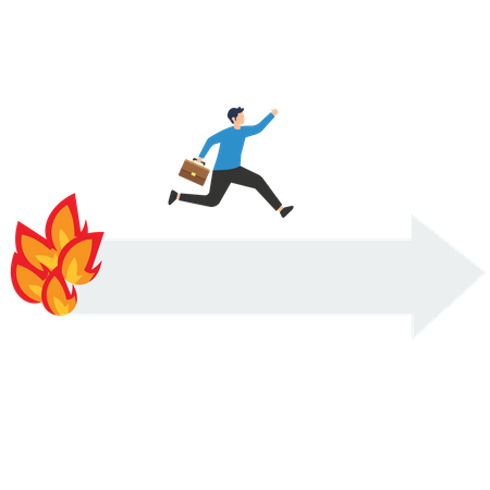 Young businessman ran away from a burning arrow  Illustration