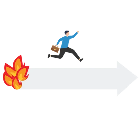 Young businessman ran away from a burning arrow  Illustration