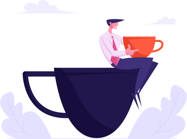 Young Businessman Relaxing on Coffee Break  Illustration