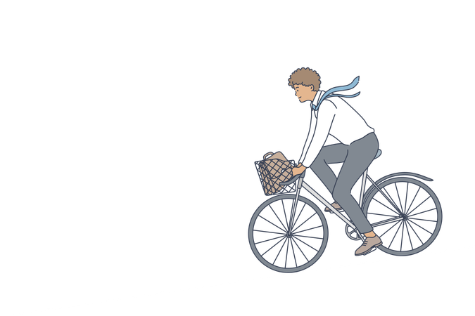 Young businessman riding bicycle  イラスト