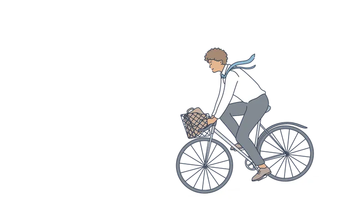 Cycling Business Weekend Concept Young Afro American Businessman Clerk Manager Cartoon Character Riding Bicycle To Work On City Street After Weekends Active Lifestyle Sport Activity Illustration イラスト
