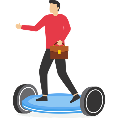 Young businessman riding electric scooter  Illustration