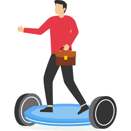 Young businessman riding electric scooter  Illustration