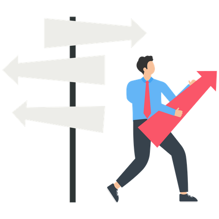 Young Businessman Standing In The Direction Of The Crossroads Chose The Direction  Illustration