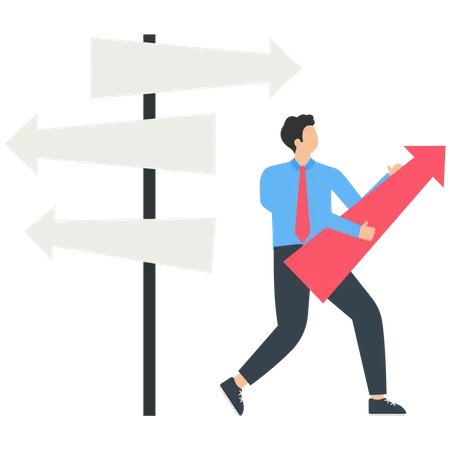 Young Businessman Standing In The Direction Of The Crossroads Chose The Direction  Illustration
