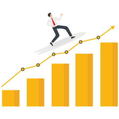 Young Businessman Surfs Rides A Board In The Direction Of Success  Illustration