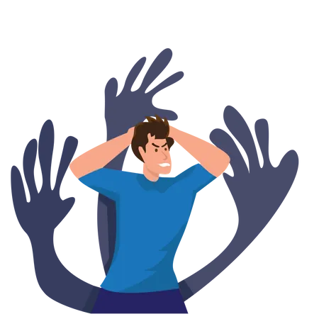 Male Businessman Character He Was Surrounded By Giant Creeping Hands The Concept Of A Man Who Is Afraid Or Stressed About Work Flat Style Cartoon Vector Illustration Illustration