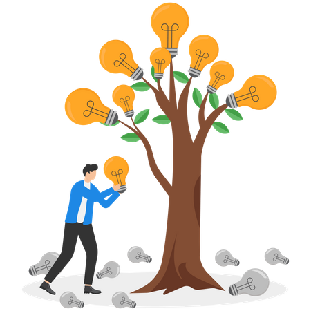 Young businessman taking ideas from idea tree  Illustration