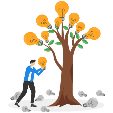 Young businessman taking ideas from idea tree  Illustration