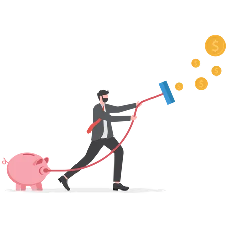 Young businessman vacuuming money catches the money investment  Illustration